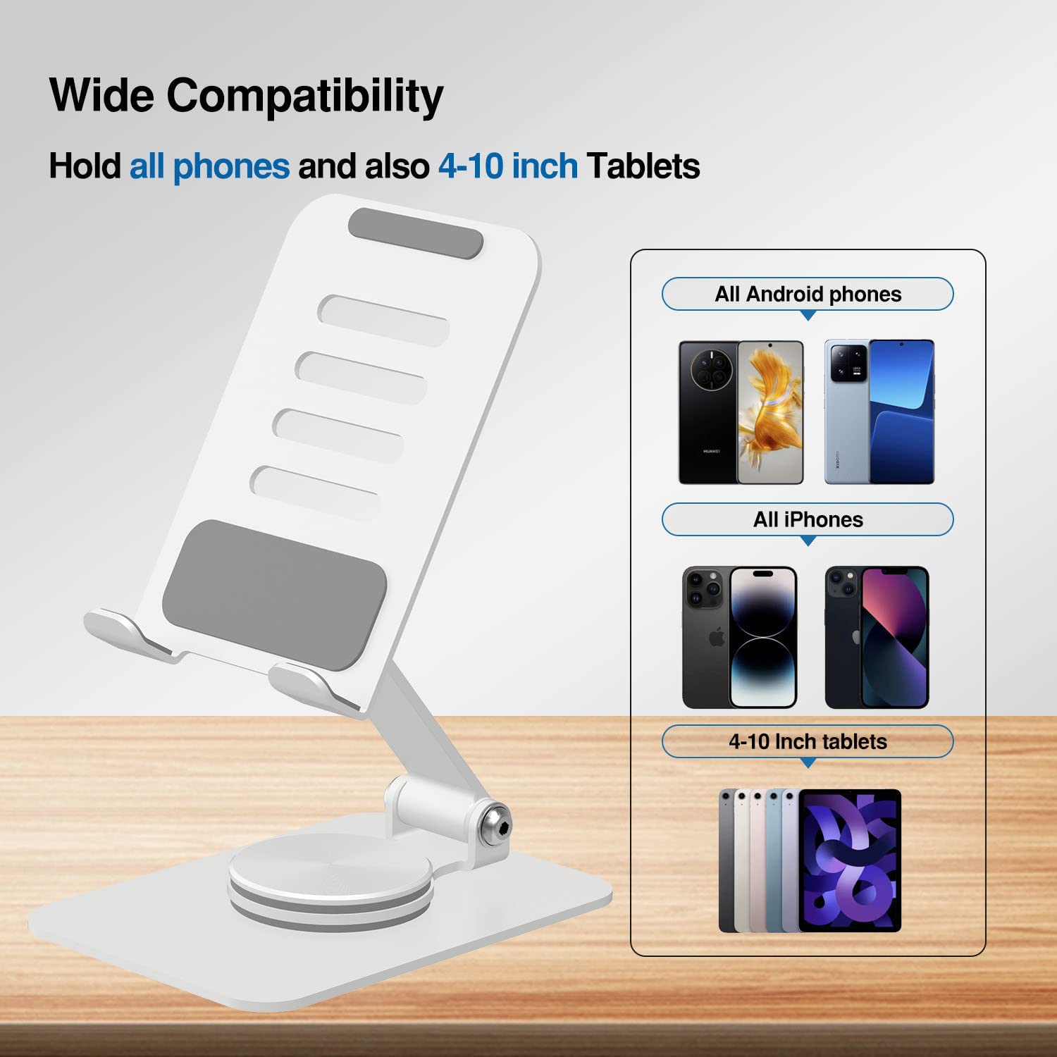 SOFAMIRI 360° Rotating Cell Phone Stand Adjustable Foldable Desktop Phone Holder iPhone Stand Compatible with All iPhone iPad Tablet 4-10'' Office Desk Accessories (Black)