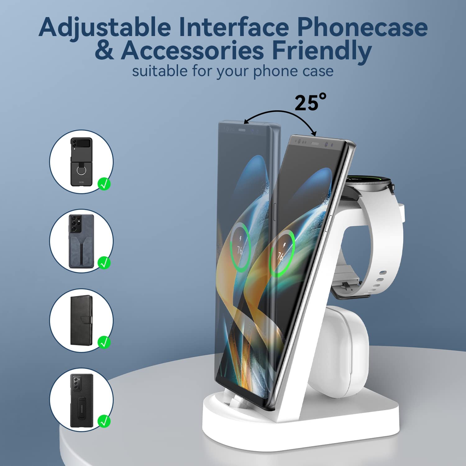 Charging Station for Samsung Multiple Devices，DUMTERR 3 in 1 Fast Charging Stand for Galaxy S22 ultra/S22/S21/S20/S10/Note20/Z Flip 4/Z Fold 4/Galaxy Buds，Wireless Charger for Galaxy Watch 5 Pro/4/3