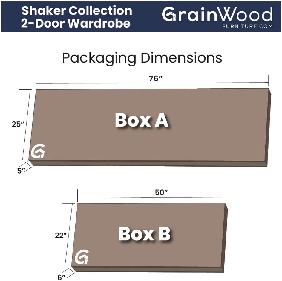 Grain Wood Furniture Shaker 2-Door Wardrobe, Walnut