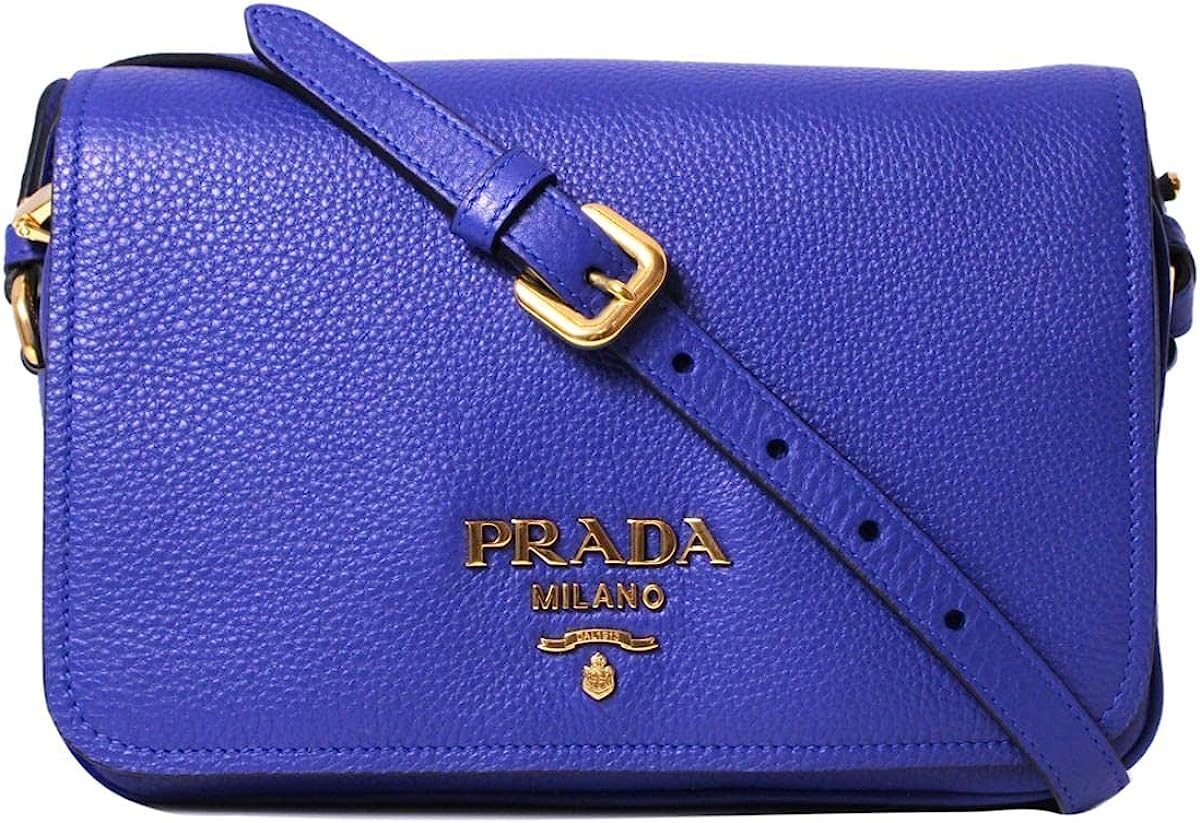 Prada Men's Vitello Phenix Royal Blue Leather Flap Crossbody Bag 1BD163