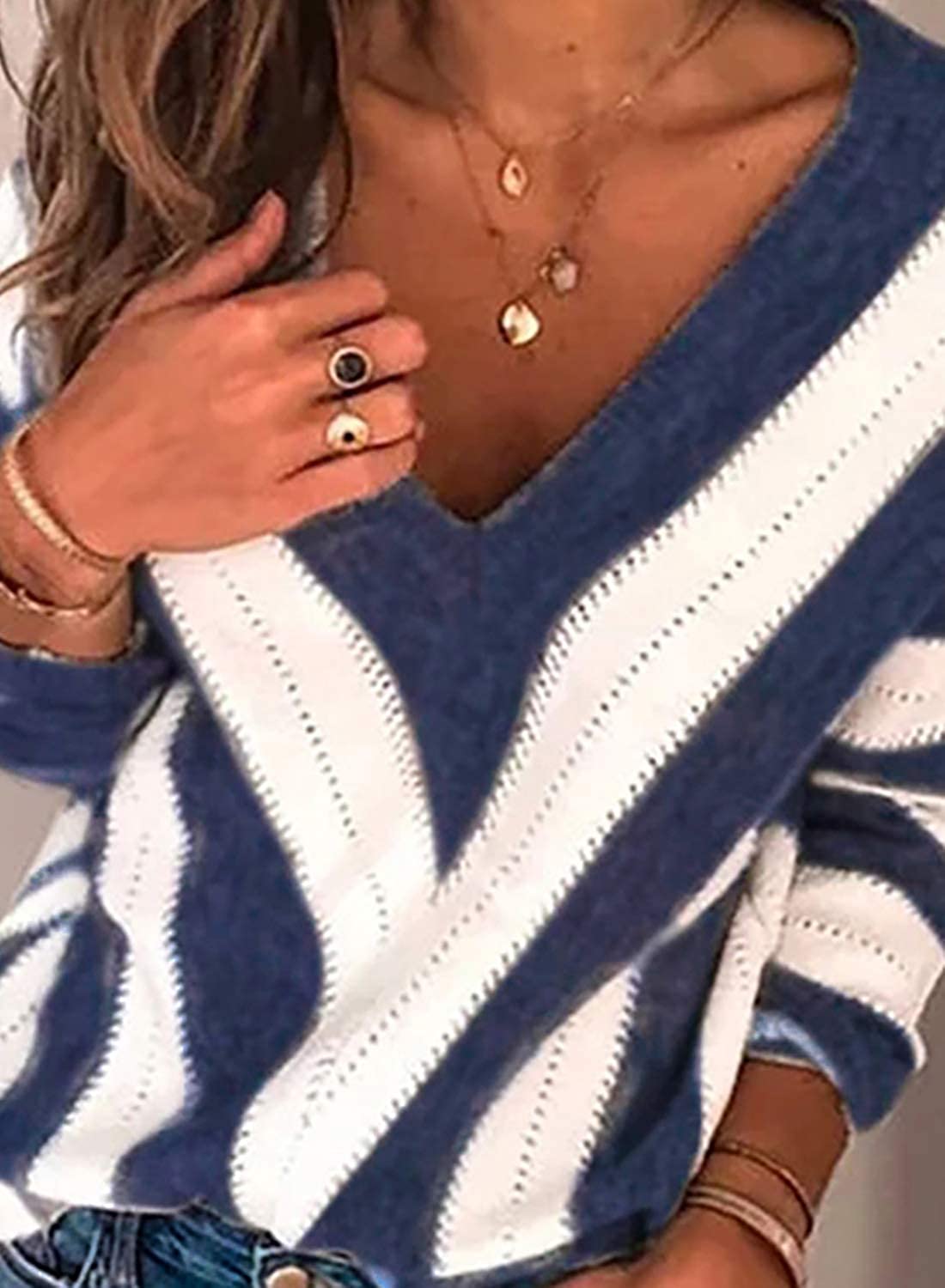 PRETTYGARDEN Women's Fashion Long Sleeve Striped Color Block Knitted Sweater Crew Neck Loose Pullover Jumper Tops