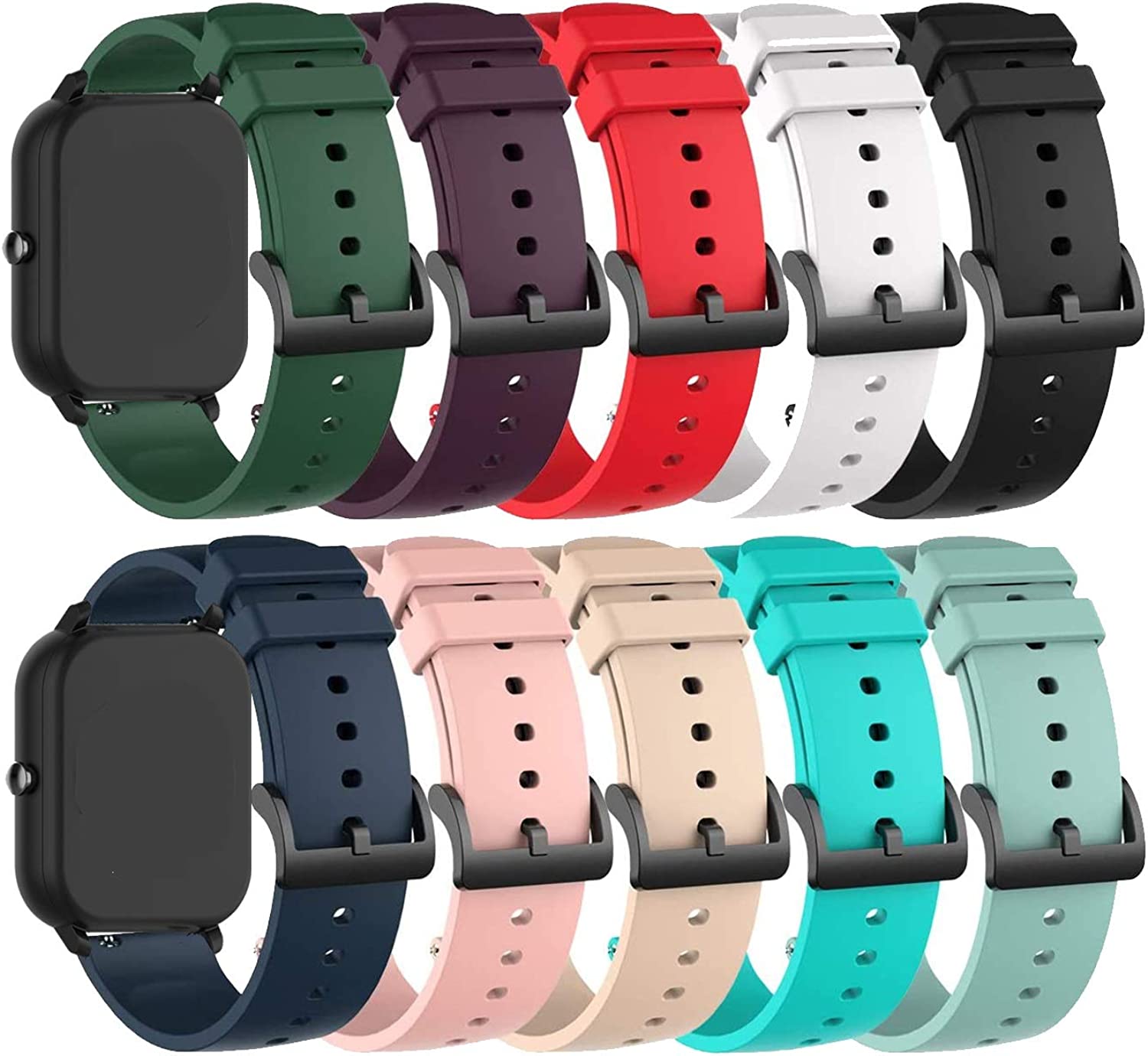 10-PACK Bands Compatible for Donerton P22 P32 P36/KALINCO P22 Replacement Watch Straps 20MM Classic Soft Silicone Breathable Quick Fit Wristband for Donerton & KALINCO P22 Smartwatch for Women Men