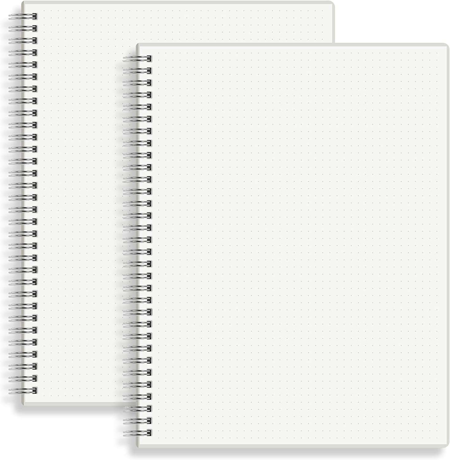 HULYTRAAT Large Dot Grid Spiral Notebook, 8.5" x 11", Premium 100 gsm Ivory White Paper, Sturdy See-Through Cover, 128 Dotted Pages per Book (2 Pack) for Home, School, Office, Artist Writing/Drawing