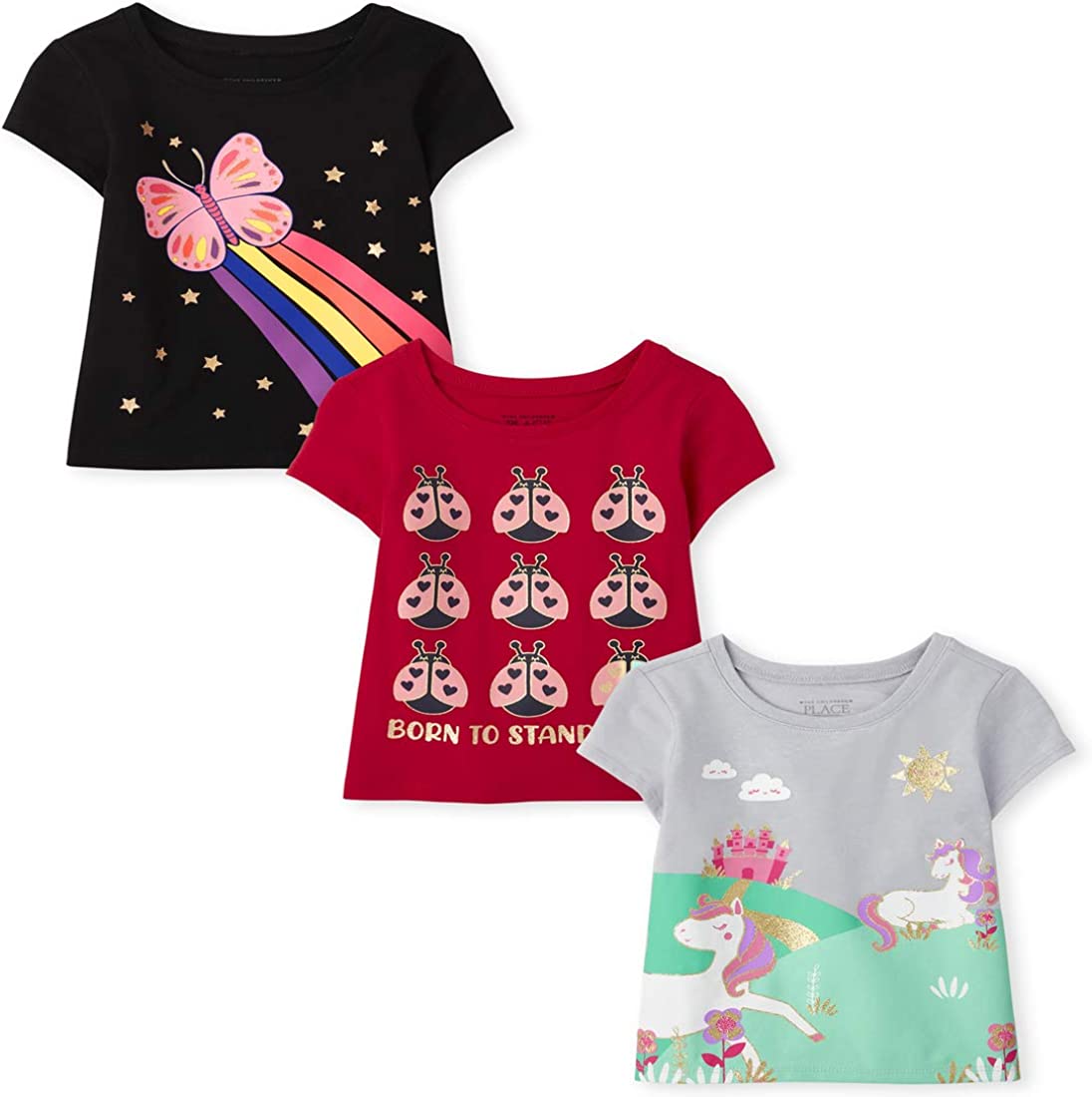 The Children's Place baby-girls And Toddler Girls Short Sleeve Graphic T-shirts, 3 Pack