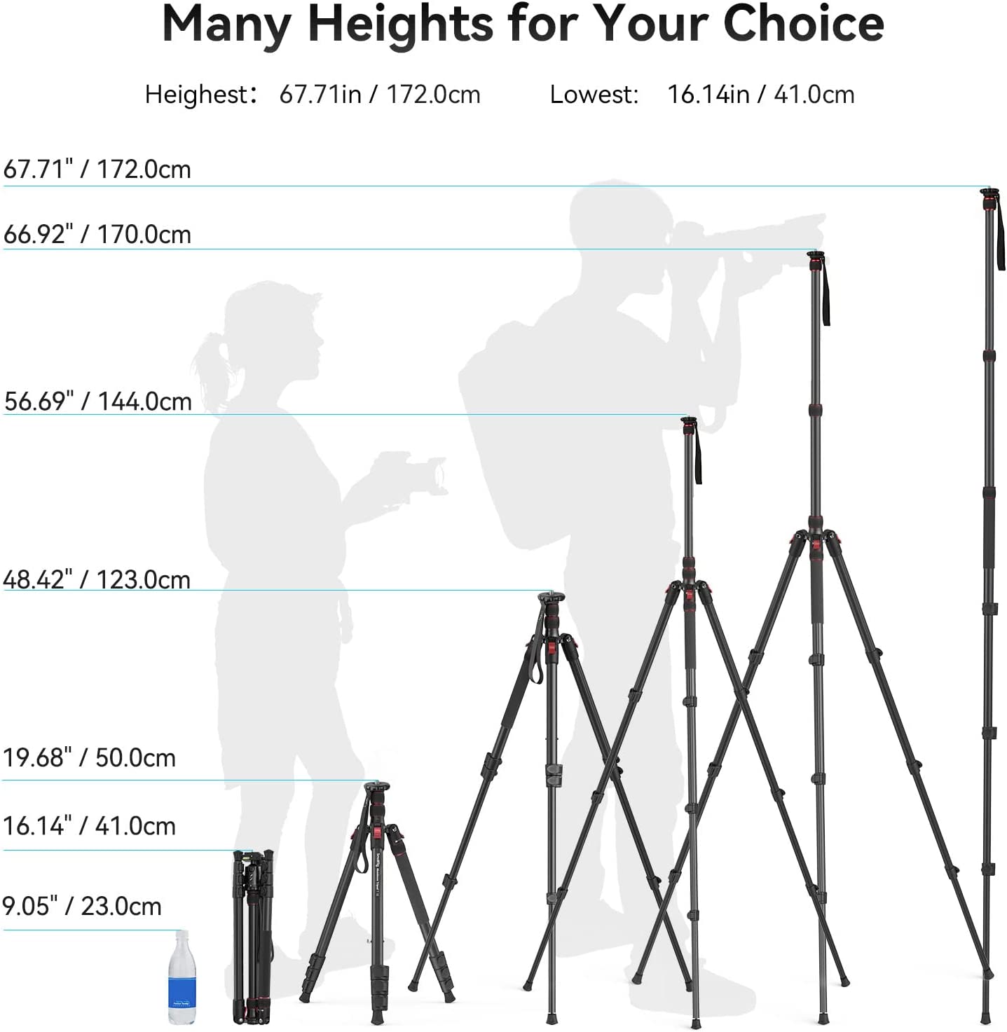 SmallRig 68" Camera Tripod, Foldable Aluminum Tripod & Monopod, Compatible with 1/4"-20 and 3/8"-16 Video Head, Payload 33lb, Adjustable Height from 19.7" to 67.7" for Camera, Phone