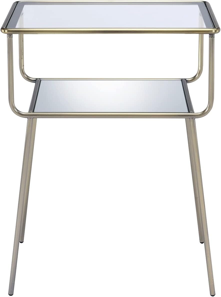 ZLBYB End Table in Antique Gold & Clear Glass Night Table Bedside Table Nightstand